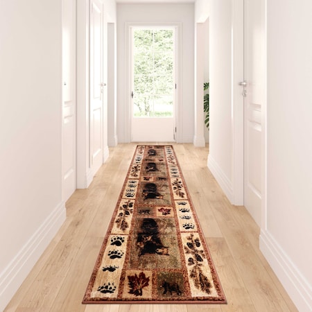 2' X 11' Brown Mother Bear & Cubs Olefin Area Rug